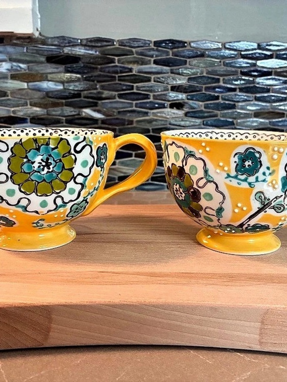 Anthropologie Floral Mugs Set of 2